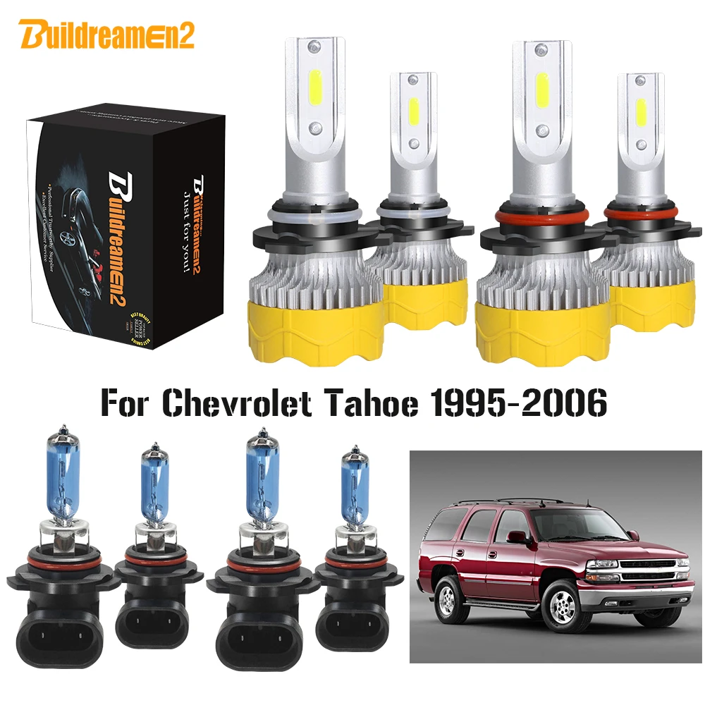 

Buildreamen2 4 Pieces Car Headlight High Beam + Low Beam 9006 9005 LED Bulb Halogen Headlamp 12V For Chevrolet Tahoe 1995-2006