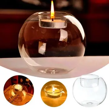 

Round Candlestick Tealight Glass Hollow Decoration Candle Holder Crystal Wedding Home Transparent Shade Table Party Desktop