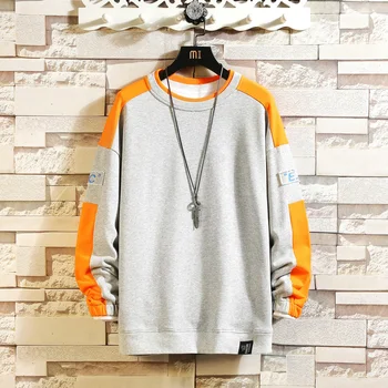 

2020 Spring Autumn New Cotton Patchwork T SHIRT Long Sleeves Men's Tshirt O-Neck Pure Color Tops Tees