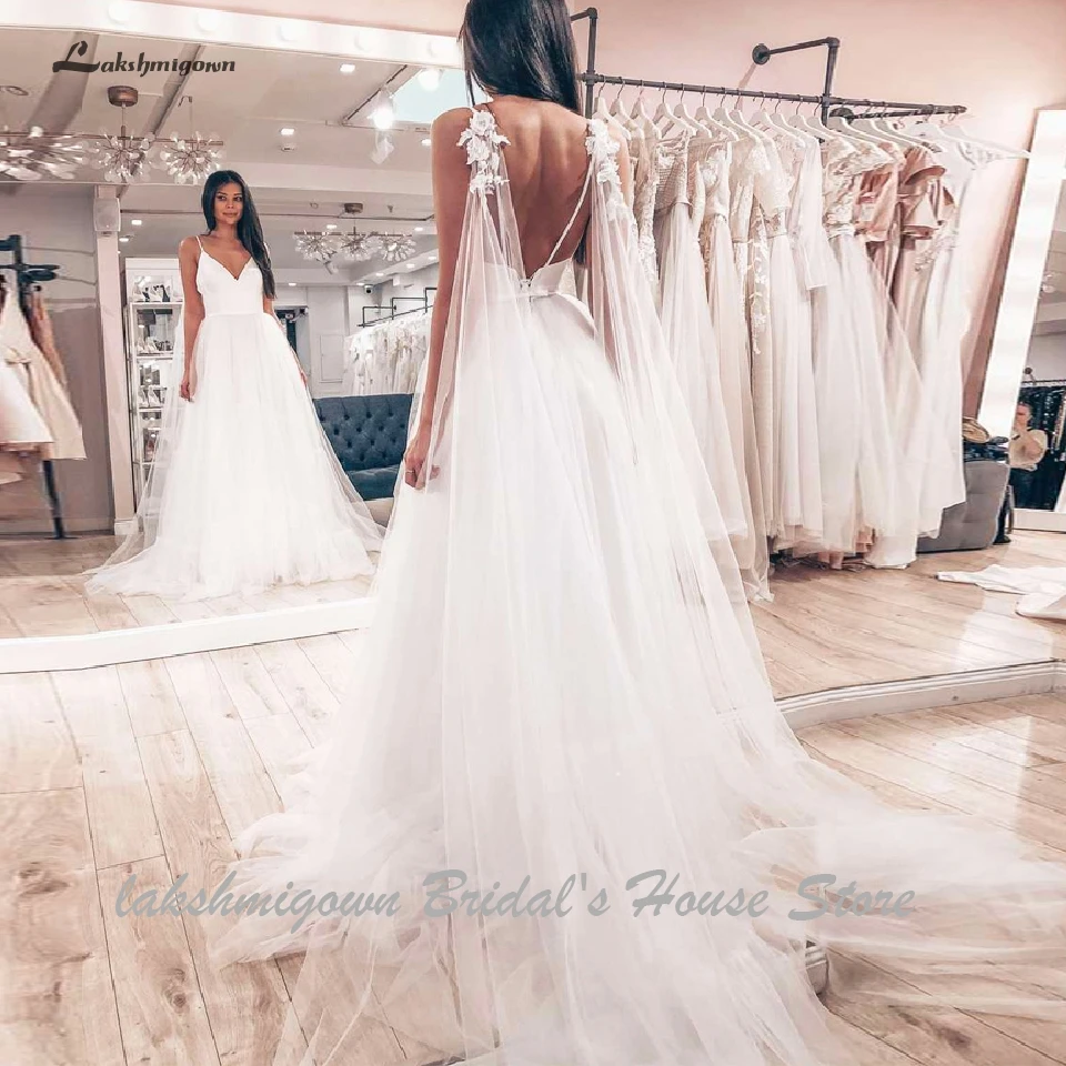 Lakshmigown богемное пляжное Свадебное Платье трапециевидного стиля Robe de Mariee сексуальное богемное свадебное платье с накидкой на тонких бретелях