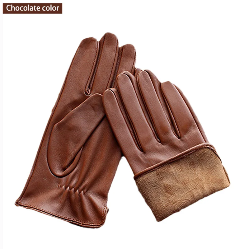 Single Leather Unlined Touch Screen Sheepskin Gloves Men's Thin Motorcycle Riding Four Seasons Car Driving Driver Finger Gloves