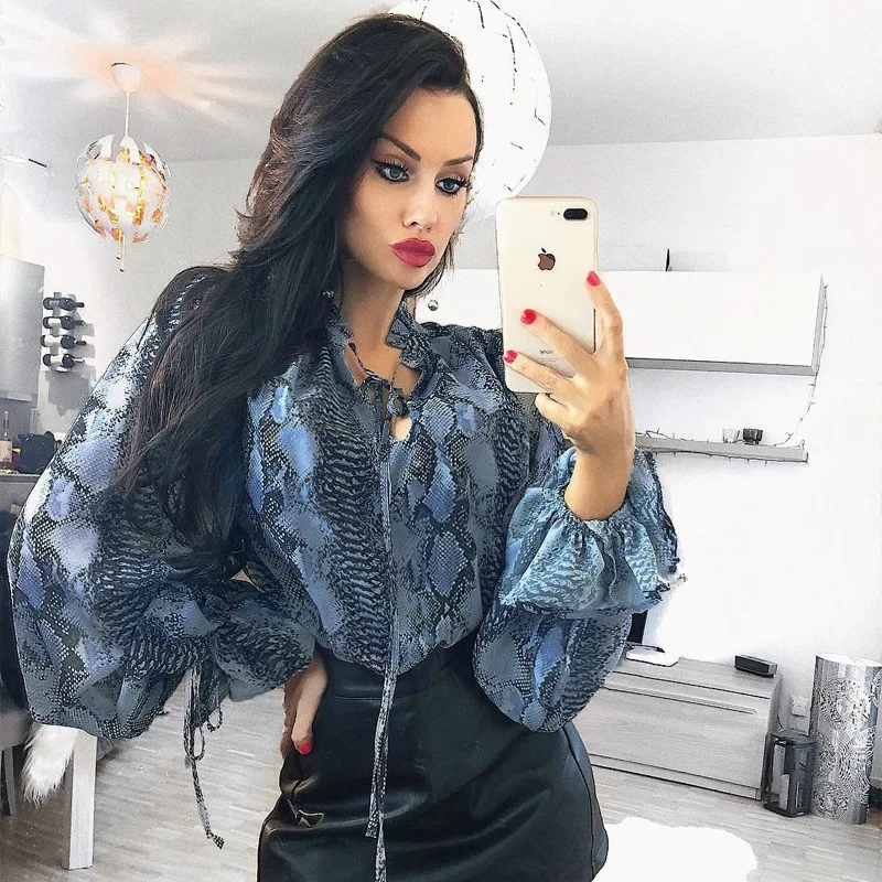

Rylanguage snake skin printed long sleeve Bodycon mini T-shirt 2020 autumn and winter ladies sexy turtleneck party clothing