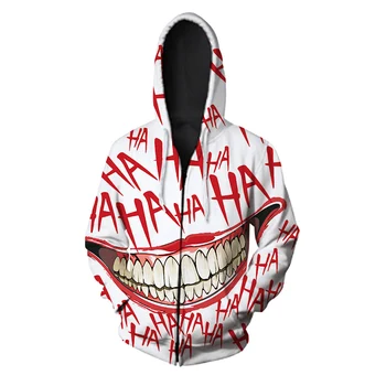 

Open mouth smile Joker Funny 3d printed hoodie Halloween sweatshirt fashion streetwear hoodies sweatshirts Unisex zip Coat tops