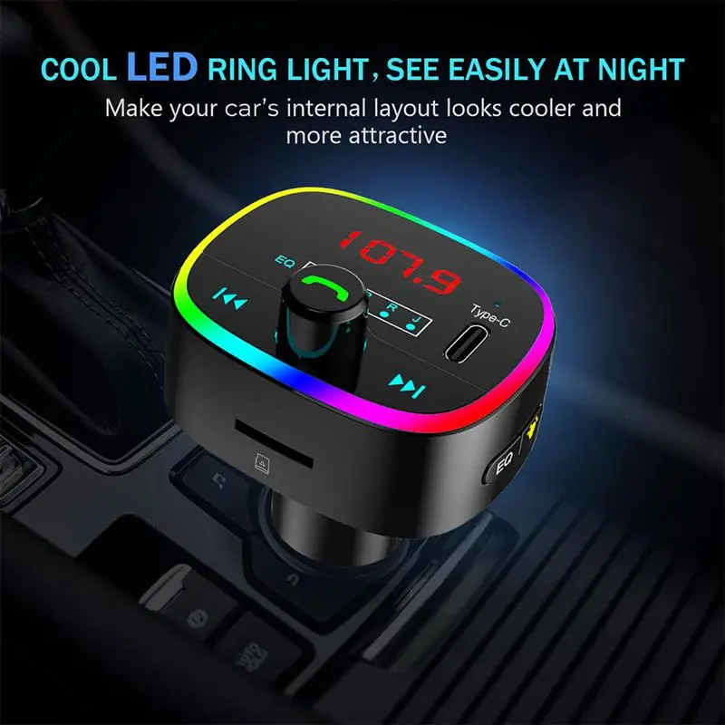 Onever Car Mp3 Player With Digital Screen 10 Colors RGB Light Bluetooth 5.0 Tf Card U Disk Auto Music Transmitter EQ Modes | Автомобили и