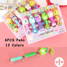 Stylo surligneur créatif Fluorescent, 6 pièces/12 couleurs, papeterie fournitures scolaires pour étudiants, cadeau de nouvel an pour enfants