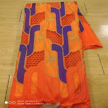 

African bazin riche fabric with brode Latest fashion embroidery bazin lace fabric with net lace 5 yards 3L071301