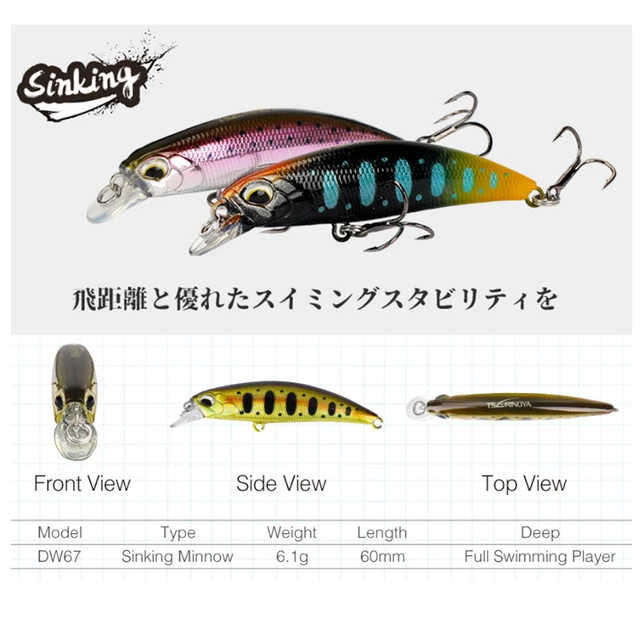 12pcs/lot New Tsurinoya Dw67 Sinking Minnow Dw67 Wobbler Trouts 60mm 6.1g  Pike Fishing Wobblers Lure Jerkbait Sea Bass Minnow - Fishing Lures -  AliExpress