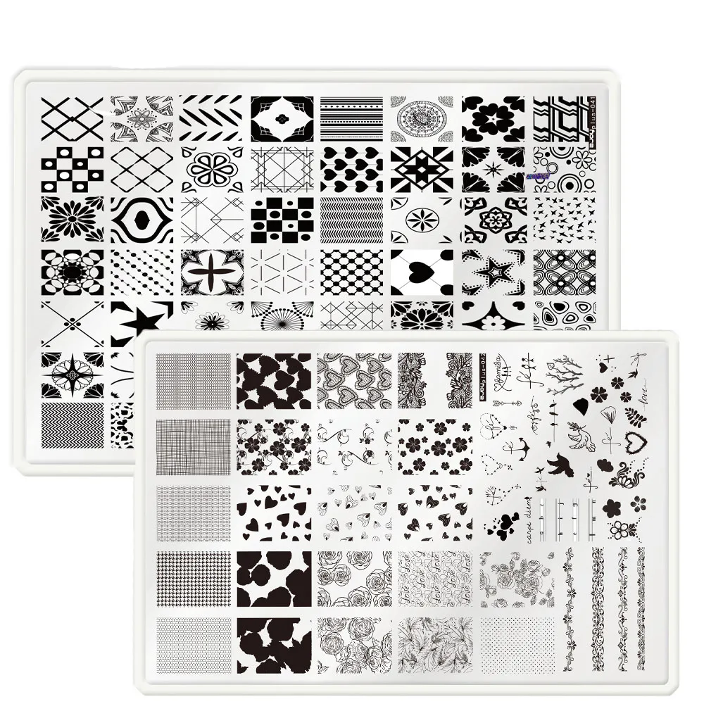 

1pc Rectangle Nail Stencil Sticker Plate 9.5X14.5cm Stencil Template 51-Style (Flower/Letter/Dandelion...) Stencil Template x1pc