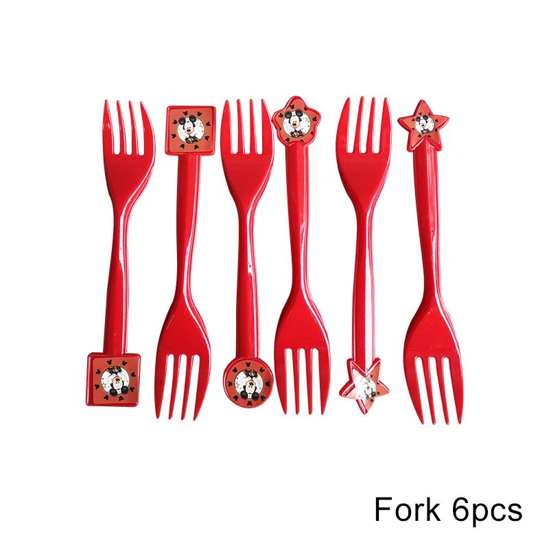 Fork 6pcs Вечерние одноразовые столовые приборы с Микки Маусом и Микки Маусом, скатерть для детской вечеринки на день рождения, украшения для детского душа - Цвет: Fork 6pcs