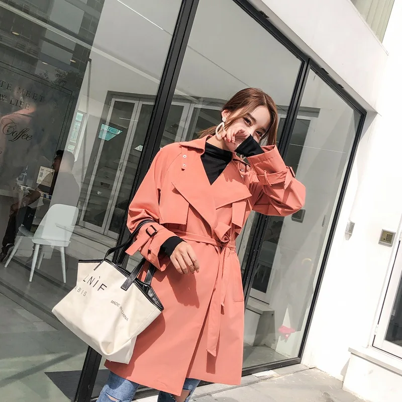 

2019 autumn new fashion Korean women's solid color bandage small windbreaker jacket female windbreaker ladies coats tunic