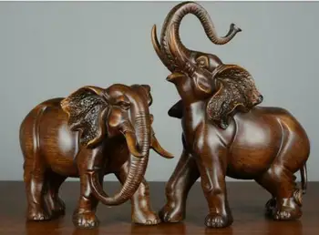 

2 Piece 8inch Carved Elephants Sculpture Statue Handmade Statuette Animal Statue