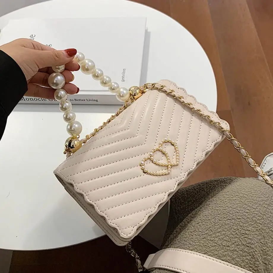 Sweet Lady Pearl Tote bag 2020 Fashion New High quality PU Leather Women's Designer Handbag Travel Chain Shoulder Messenger Bag