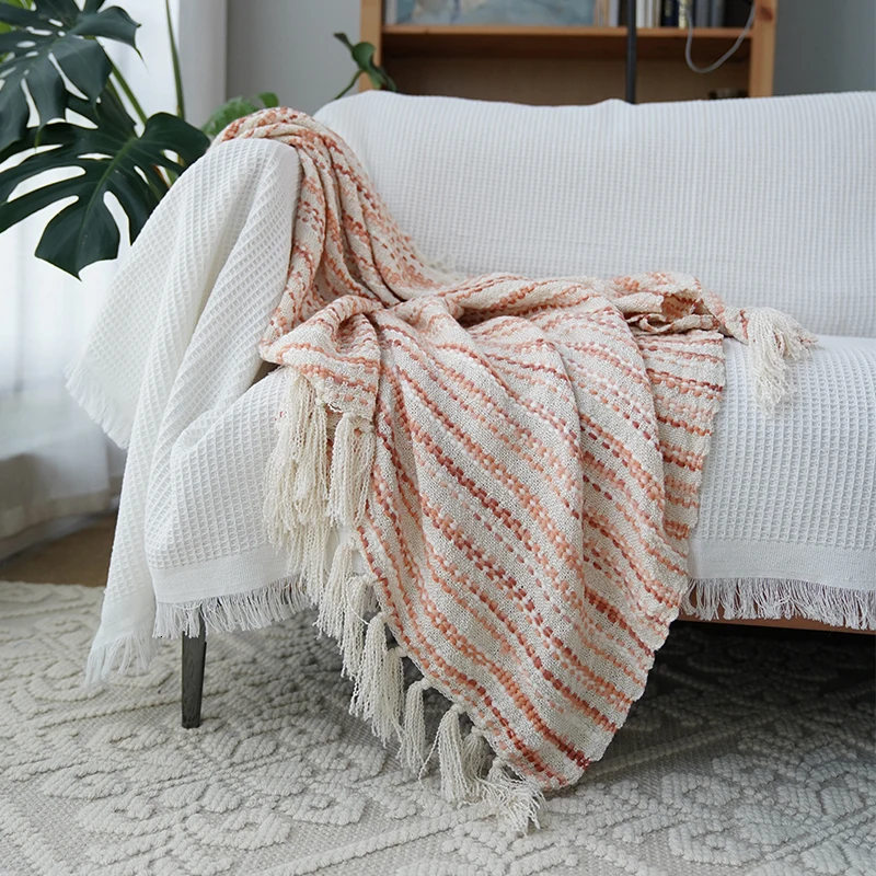 

Morocco India Knitting Decoration Blanket Stripes Sofa Carpet Tailstock Weave Blanket Pink Colour Cover Carpet 127x170cm