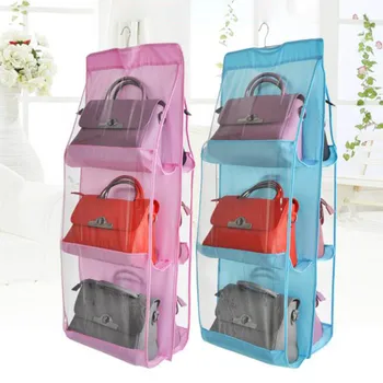 

Super Huge Capacity Double Side Design Transparent Film Bedroom Storage Double-Sided Six Grid Durable Hanging Bag