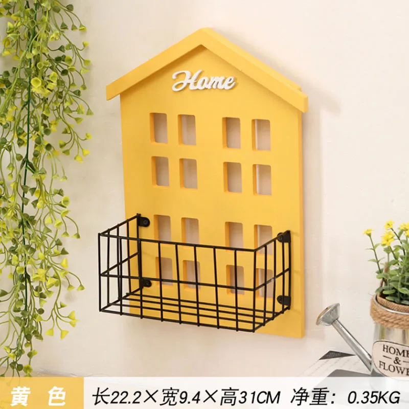 Yellow 31CM Спальня ремесло гостиная держатель дисплей деревянные украшения Бытовая настенная полка для хранения декоративные в форме дома - Цвет: Yellow 31CM