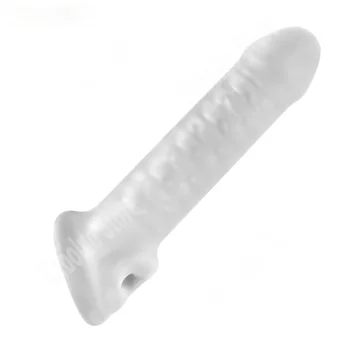 1 Piece Penis Enlargement Sleeve for Couples Silicone Cock Cover Penis Extender Time Delay Trainer Dotted Cock Rings 5