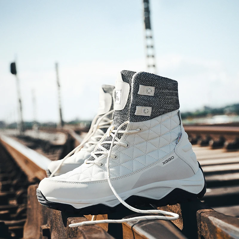 XIANG GUAN Man Hiking Shoes Men Waterproof Plush Warm High Top Climbing Mountain Tactical Boots Outdoor Sports Trekking Sneakers