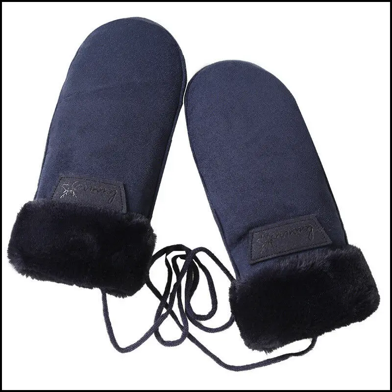Navy Blue D Унисекс Мужские Wo мужские s настоящие варежки из овчины перчатки с меховой отделкой кожаные женские новые перчатки для вождения милый медведь лапа дизайн толстые перчатки - Цвет: Navy Blue D
