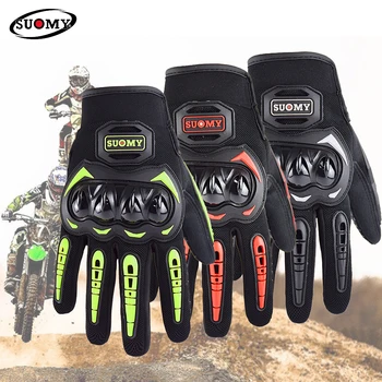 

SUOMY Breathable Motorcycle Gloves Men Motocross Gloves Full Finger Guantes Gant Moto Gloves Riding Motorbike Summer Green Black
