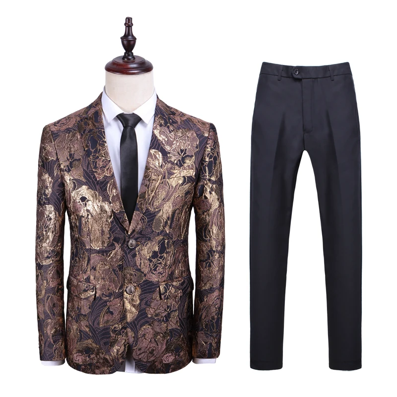 

2 Pieces Set Floral Suits Casual Men Blazers Pants Long Sleeve Clothes Printed Dinner Party Suit New Fashion 2019