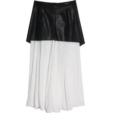 Новое поступление из искусственной кожи контрастный цвет черный белый Женская юбка высокая талия шикарные женские длинные юбки женская одежда