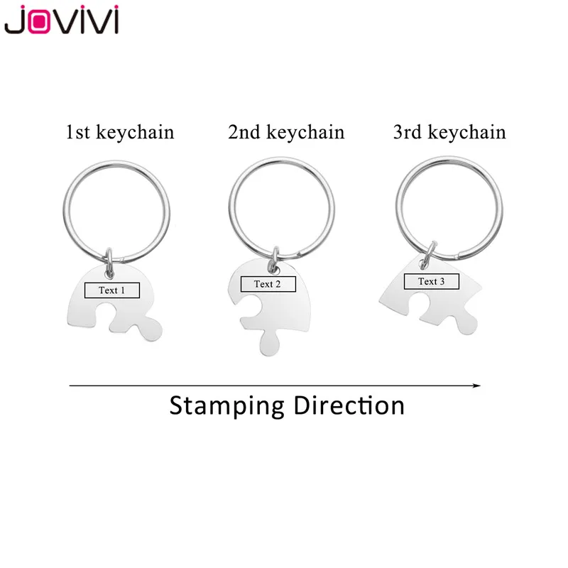 3pcs Set Engrave Jovivi, персонализированный брелок-головоломка с первоначальным именем в виде сердца из нержавеющей стали, семейные лучшие друзья, BFF, пазлы, брелок для ключей - Color: 3pcs Set Engrave