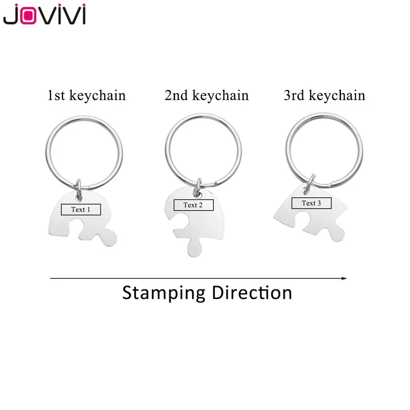 Jovivi, персонализированный брелок-головоломка с первоначальным именем в виде сердца из нержавеющей стали, семейные лучшие друзья, BFF, пазлы, брелок для ключей - Color: 3pcs Set Engrave