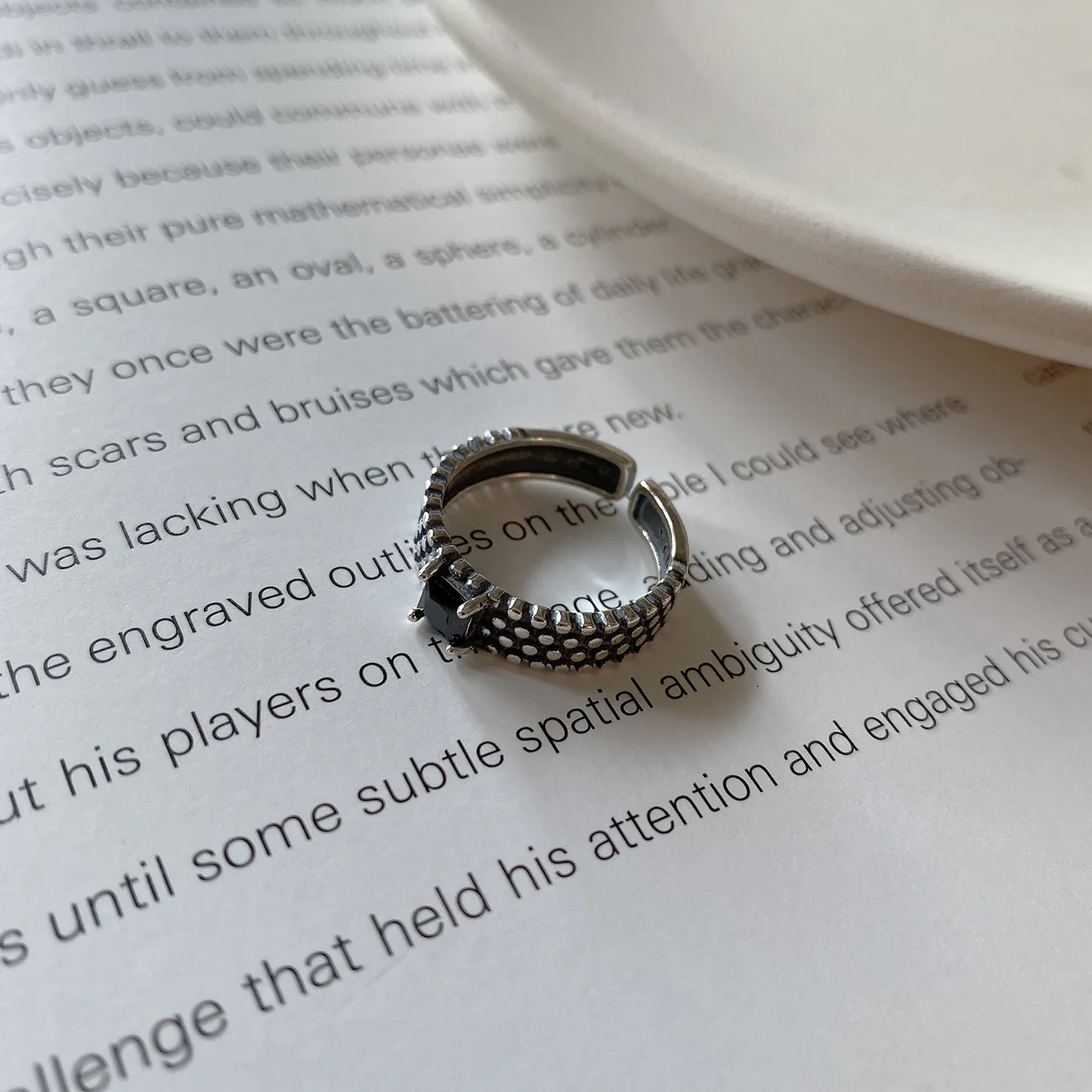 Silvology, кольцо из бисера, черный циркон, 925 пробы, серебро, Япония, Корея, минималистичные кольца для женщин, серебро 925, Ретро ювелирные изделия