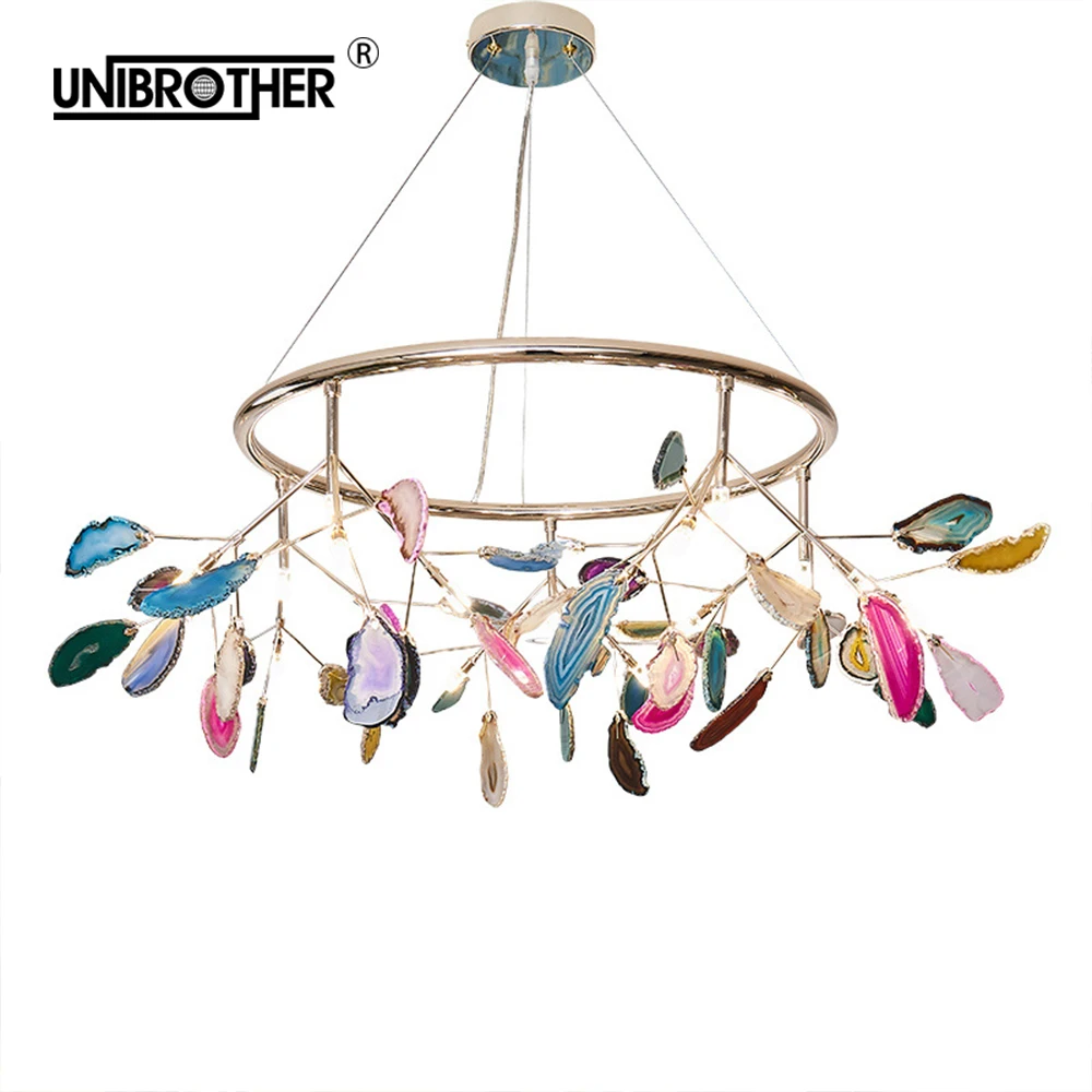 

Creative Agate Firefly crystal Led Chandelier Lighting G4 chandeliers ceiling Lustre Lamparas For Dining Room Colorful