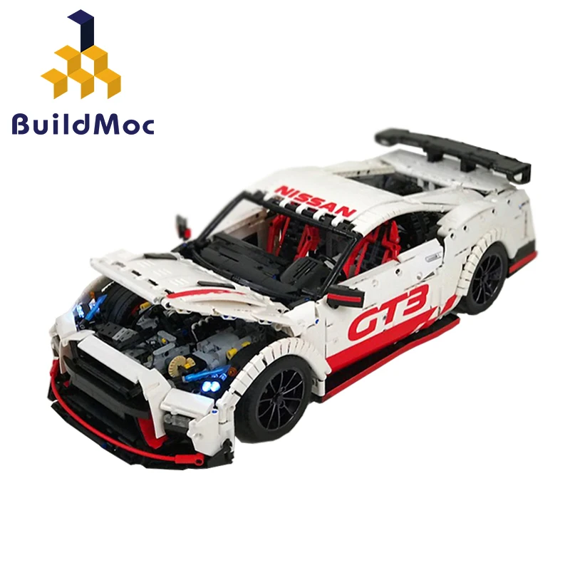 BuildMOC совместимый высокотехнологичная серия MOC 25326 Nissan GTR GT3 электрический пульт дистанционного управления Спортивный Автомобиль Блоки Модель для детей