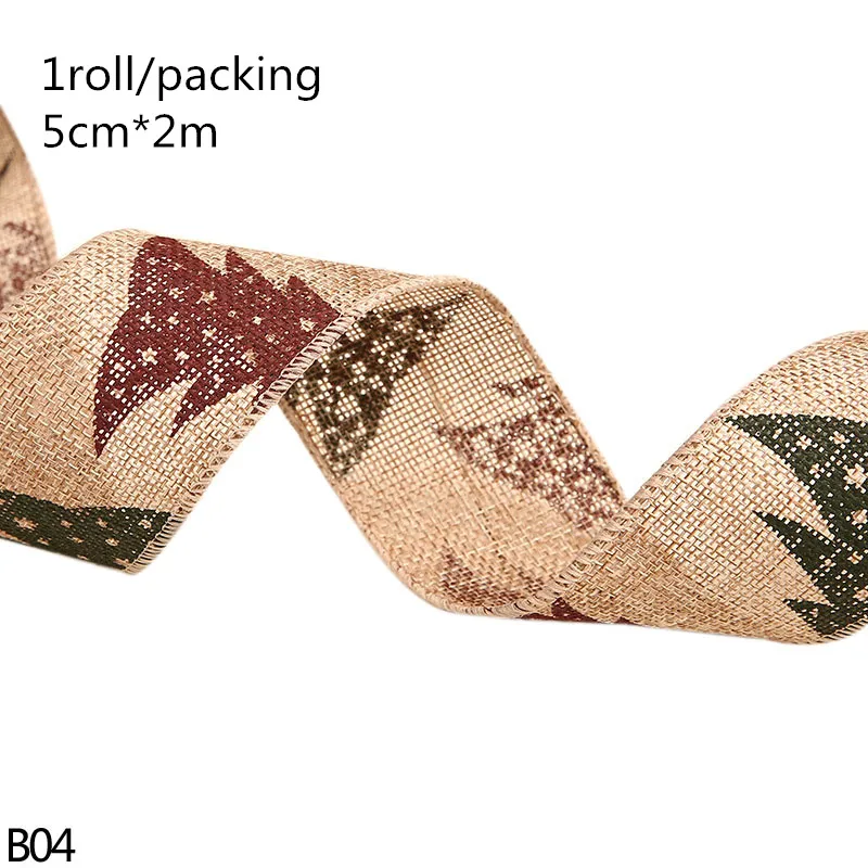 A04 2M/5Y Merry Christmas Natural Jute Burlap Red Ribbon Christmas Tree Snowflake Lace Trims Tape Roll Vintage Rustic Wedding Decor - Цвет: A04