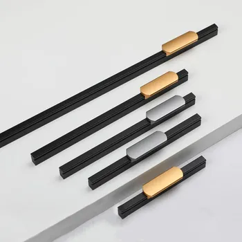 KK & FING อลูมิเนียมยาวตู้เสื้อผ้าประตูมือจับสีดำทองลูกบิดลิ้นชักตู้ North ตู้เฟอร์นิเจอร์ดึงตู้ 2