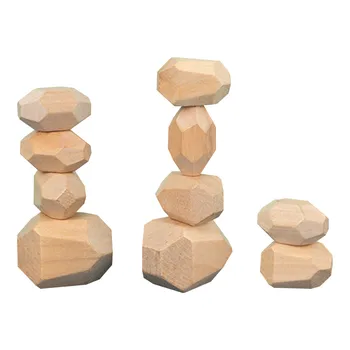 

Montessori Educational Wooden Colored Stone Jenga Kid Building Block Toy Creative Nordic Style Stacking Game Rainbow Wooden Gift