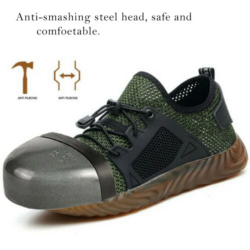 Oeak Ryder мужская повседневная обувь со стальным носком воздушная безопасная обувь на каждый день прокалывающиеся рабочие кроссовки дышащая обувь размера плюс 36-48