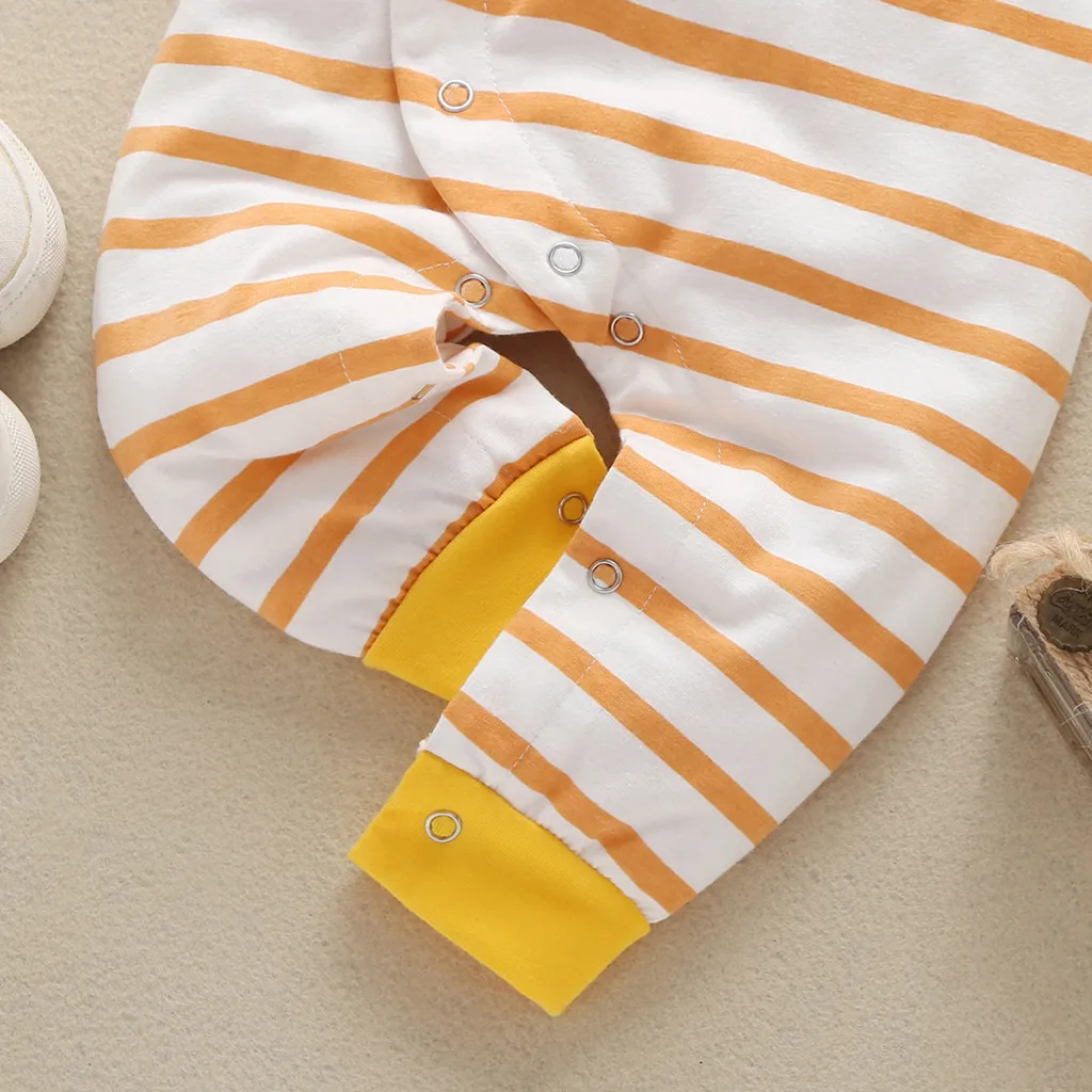 baby boy girl clothes Long sleeve cute cartoon bear print striped round collar jumpsuit romper clothes#G2