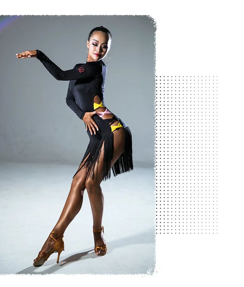 Latin Dance Dress Adult Competitive Clothing Practice Clothes Female Professional Dance Wear Performance Knot Tassel Dress BI111