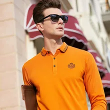 Осень и зима стиль Бизнес Мужская рубашка поло с длинным рукавом сплошной цвет модная футболка с отворотом Мужская место происхождения S