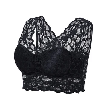 

Women Seamless Lace Bra Full Coverage Bralette With Removable Pads Wide Shoulder Strap LXH