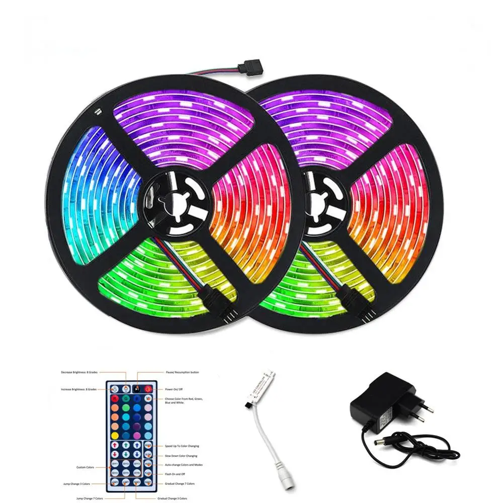 5 м 300LED лента RGB 5050 Гибкая световая Диодная комплект с 12 В постоянного тока и 44key