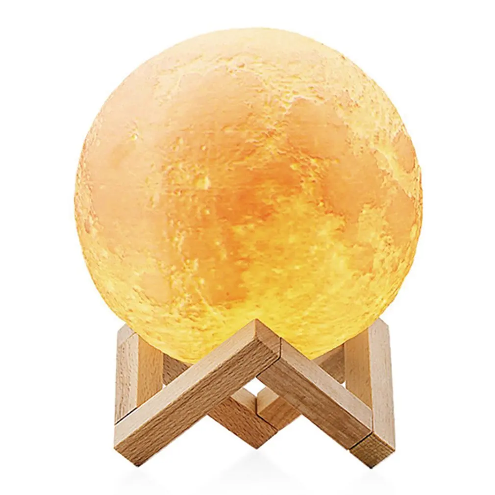 

3D Moon Light Wooden Frame 3D Printing Touch 3Color Night Light PLA Spherical Lamp Remote Control Bathroom Sleeping Indoo