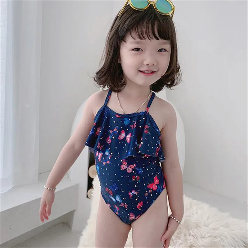 Blue Одежда для купания для девочек; детский слитный купальник для младенцев; пляжная одежда с принтом; летний детский купальник для девочек - Цвет: Blue