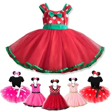 Платье в горошек с принтом Микки Мауса для маленьких девочек; маскарадное бальное платье с Минни Маус для малышей; праздничный костюм для дня рождения; Рождественский подарок для маленьких девочек