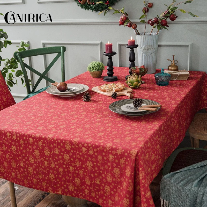  CANIRICA Christmas Tablecloth Linen Gold Tablecloth For Home Kitchen Dining Table Cover Green Mante