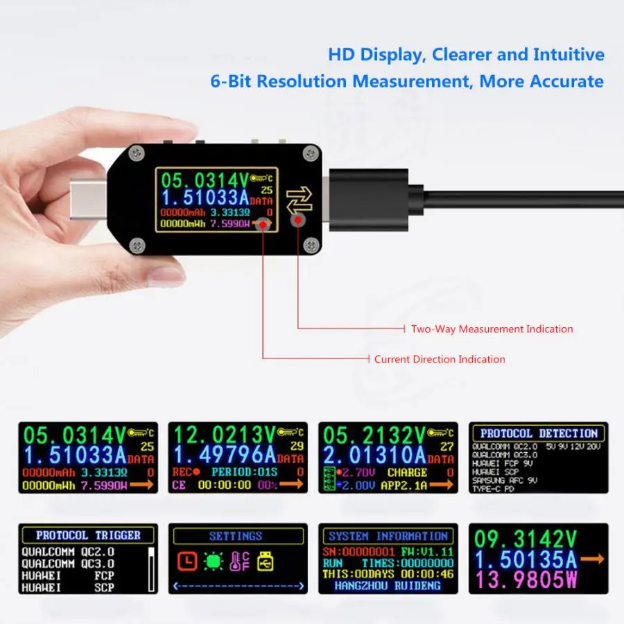 Usb-тестер TC66 Тип-C DC Вольтметр Амперметр Напряжение измеритель тока, для батареи зарядки измерения для Android APP