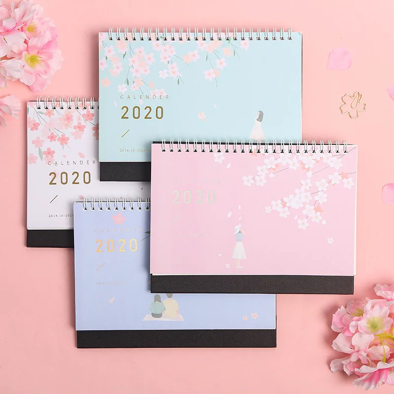 

2019-2020 Romantic Cherry Blossoms and Cat Desktop Paper Calendar dual Daily Scheduler Table Planner Yearly Agenda Organizer