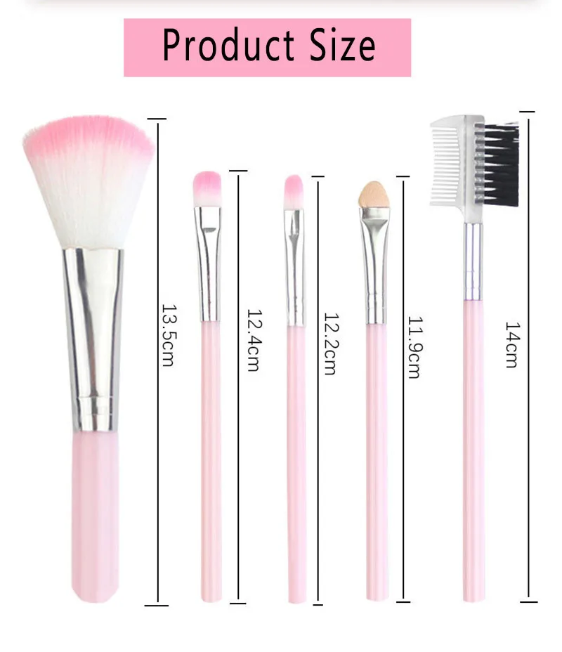 5pcs Full Professional Women's Makeup Brushes High Quality Powder Eyeshadow Eyelash Cheek Color Brush Set Hot Sale Cosmetic Tool