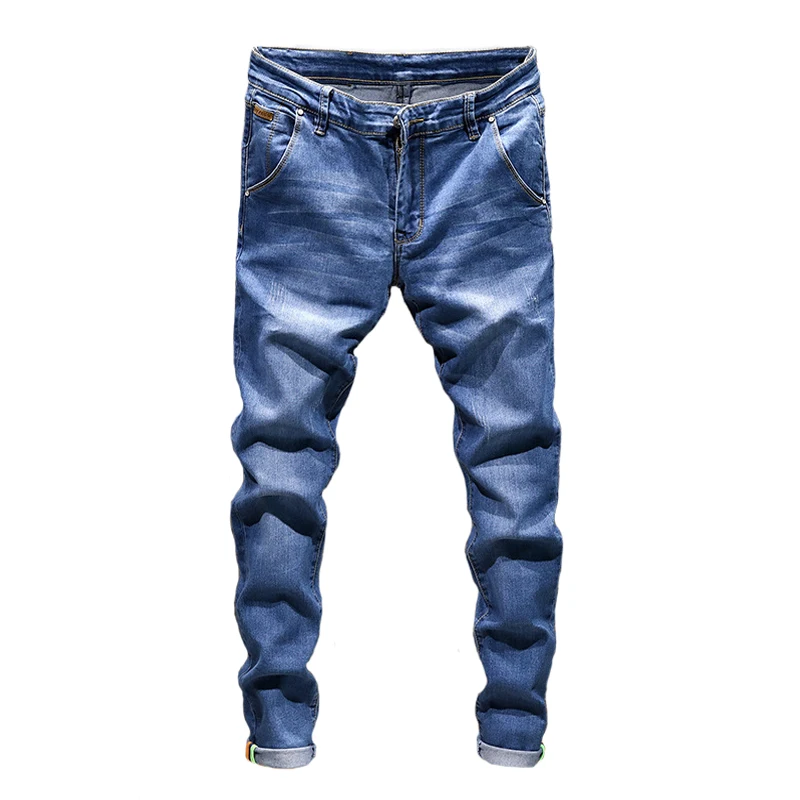 NIBESSER, Стрейчевые джинсовые штаны, одноцветные облегающие джинсы, Мужские повседневные байкерские мужские джинсы деним, уличные хип-хоп винтажные брюки, обтягивающие брюки - Цвет: style 1 light blue