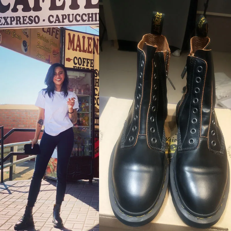 8-hole side zipper handsome Martin boots female 2019 autumn and winter new England retro Knight motorcycle | Обувь