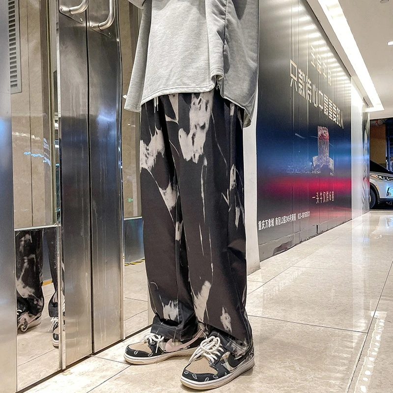 Men Casual Pants Wide Leg Tie Dye Vintage Style Harajuku Hip-hop High Street Chic Hipsters Teens Mopping Draped Cozy Cool M-3XL