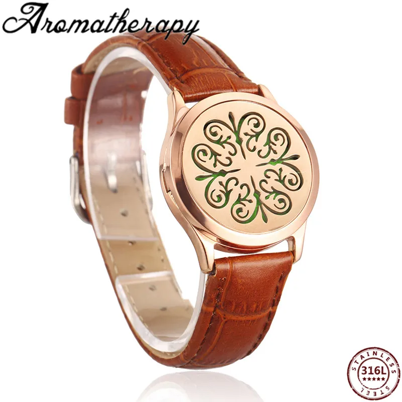 

Luxury Watch Aromatherapy Essential Oil Diffuser Locket Bracelets Adjustable Genuine Leather Wrap Bracelet Women Wedding Party
